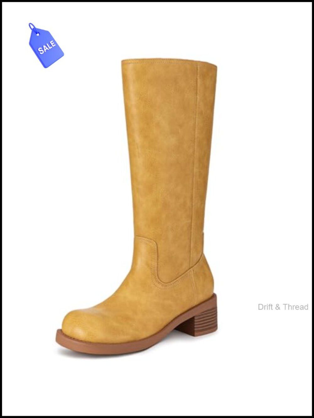 PU Leather Knee High Square Toe Chunky Heel Boots
